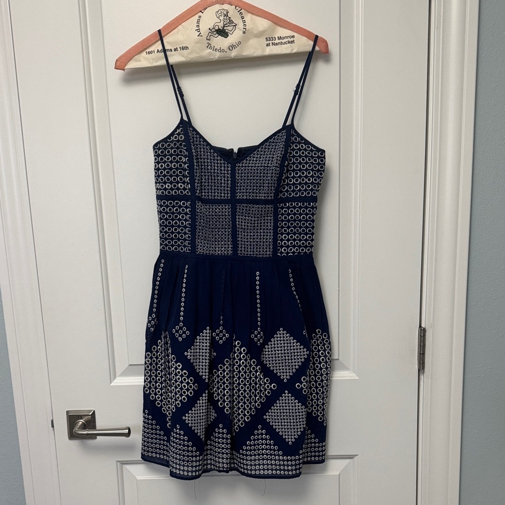Parker Navy and White Patterned Dress